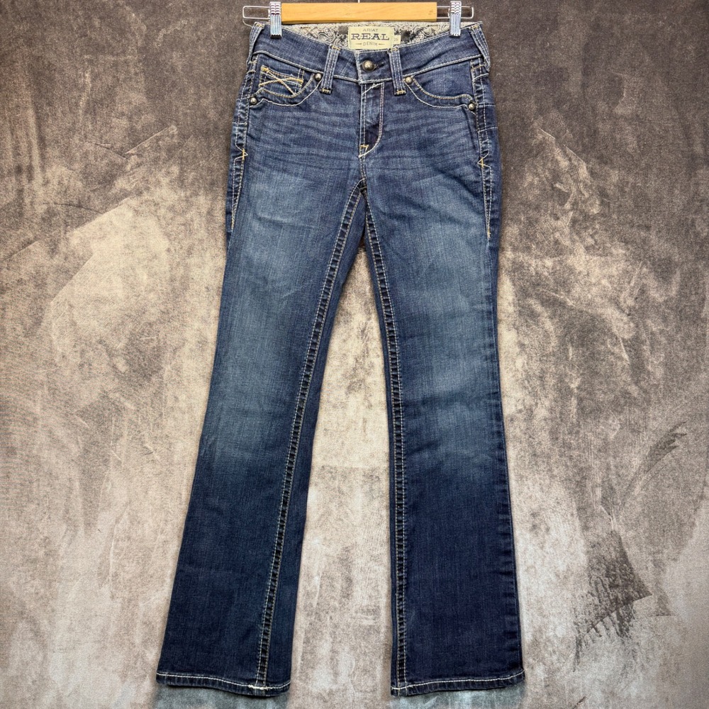 Ariat Real Riding Jean Whipstitch Women Blue Bootcut Size 25R Western Cowgirl